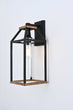 20-in Black and Wood Outdoor Farmhouse Wall Lantern, 1-Light Wall Lamp Sconce, Clear Seeded Glass Load image into Gallery viewer, 20-in Black and Wood Outdoor Farmhouse Wall Lantern, 1-Light Wall Lamp Sconce, Clear Seeded Glass