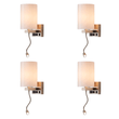 1 - Light, Acrylic Shade Indoor Wall Sconce Light with 1 Switch, 1usb & 1outlet, Brushed Nickel Finish, Bedside Wall Lights w/ 1W LED Reading Lamp, for Bedroom Living Room Hotels - LEDMyPlace Load image into Gallery viewer, 1 - Light, Acrylic Shade Indoor Wall Sconce Light with 1 Switch, 1usb & 1outlet, Brushed Nickel Finish, Bedside Wall Lights w/ 1W LED Reading Lamp, for Bedroom Living Room Hotels - LEDMyPlace