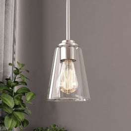 1-Light Flared Shape Pendant Lighting Fixture with Clear Glass Shade, E26 Base, UL Listed for Damp Location 1-Light Flared Shape Pendant Lighting Fixture with Clear Glass Shade, E26 Base, UL Listed for Damp Location