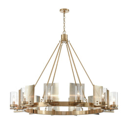12-Light Ring Chandelier Ceiling Light in Brass Finish with Clear Glass, Diam 50 12-Light Ring Chandelier Ceiling Light in Brass Finish with Clear Glass, Diam 50