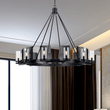 12 - Light Ring Chandelier Ceiling Light in Matte Black Finish with Clear Glass, Diam 50" Height 39", 120V, Bulb Type B10, Socket Type E12, Max wattage Per Socket 60W - LEDMyPlace Load image into Gallery viewer, 12 - Light Ring Chandelier Ceiling Light in Matte Black Finish with Clear Glass, Diam 50" Height 39", 120V, Bulb Type B10, Socket Type E12, Max wattage Per Socket 60W - LEDMyPlace