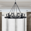 12 - Light Ring Chandelier Ceiling Light in Matte Black Finish with Clear Glass, Diam 50" Height 39", 120V, Bulb Type B10, Socket Type E12, Max wattage Per Socket 60W - LEDMyPlace Load image into Gallery viewer, 12 - Light Ring Chandelier Ceiling Light in Matte Black Finish with Clear Glass, Diam 50" Height 39", 120V, Bulb Type B10, Socket Type E12, Max wattage Per Socket 60W - LEDMyPlace