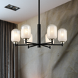 6-Light Black Finish Chandelier Light with Snow Glass, E12 Base, Width 24" Height 10", 120V, Bulb Type B10, Socket type E12, Max wattage Per Socket 60W Load image into Gallery viewer, 6-Light Black Finish Chandelier Light with Snow Glass, E12 Base, Width 24" Height 10", 120V, Bulb Type B10, Socket type E12, Max wattage Per Socket 60W