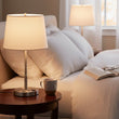 14" Dia x 24.5"H Modern Table Lamp with White Linen Shade – Brushed Nickel Finish - 4 Pack - LEDMyPlace Load image into Gallery viewer, 14" Dia x 24.5"H Modern Table Lamp with White Linen Shade – Brushed Nickel Finish - 4 Pack - LEDMyPlace