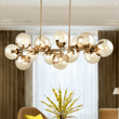 14 - Light Linear Chandeliers for Dining Room Glass Globe New Brass Finish Hardware Finish with Mercury Glass, Pendant Lighting, E12 Base - LEDMyPlace Load image into Gallery viewer, 14 - Light Linear Chandeliers for Dining Room Glass Globe New Brass Finish Hardware Finish with Mercury Glass, Pendant Lighting, E12 Base - LEDMyPlace