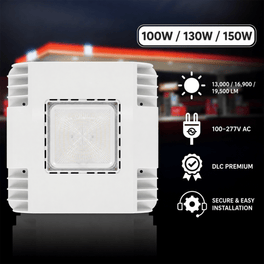 150/130/100 Watt LED Canopy Light, 3500K/4000K /5000K, 13,000/16,900 /19,500LM, AC100-277V, DLC Premium Recessed Surface Mount, For High Bay Carport, Gas Stations, Indoor Parking, Underpasses, Loading Docks, Outdoor Area Light 150/130/100 Watt LED Canopy Light, 3500K/4000K /5000K, 13,000/16,900 /19,500LM, AC100-277V, DLC Premium Recessed Surface Mount, For High Bay Carport, Gas Stations, Indoor Parking, Underpasses, Loading Docks, Outdoor Area Light