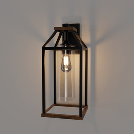 20-in Black and Wood Outdoor Farmhouse Wall Lantern, 1-Light Wall Lamp Sconce, Clear Seeded Glass 20-in Black and Wood Outdoor Farmhouse Wall Lantern, 1-Light Wall Lamp Sconce, Clear Seeded Glass