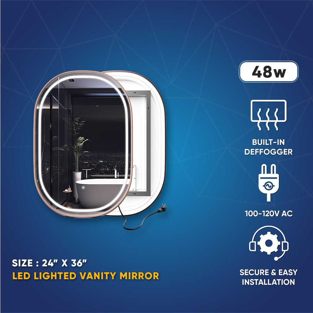 24 in. X 36 in. LED Lighted Bathroom Vanity Mirror with Rose Gold Fram ...