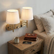 24"W x 16"H Double Wall Lamp with White Linen Shades – Plated Brushed Nickel Finish - 2 Pack - LEDMyPlace Load image into Gallery viewer, 24"W x 16"H Double Wall Lamp with White Linen Shades – Plated Brushed Nickel Finish - 2 Pack - LEDMyPlace