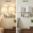 24"W x 16"H Double Wall Lamp with White Linen Shades – Plated Brushed Nickel Finish - 2 Pack - LEDMyPlace Load image into Gallery viewer, 24"W x 16"H Double Wall Lamp with White Linen Shades – Plated Brushed Nickel Finish - 2 Pack - LEDMyPlace