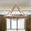 8-Light Farmhouse Chandelier Diam 34'', E12 Base, Polished Nickel Finish Hardware with Nature Solid Ashwood Load image into Gallery viewer, 8-Light Farmhouse Chandelier Diam 34'', E12 Base, Polished Nickel Finish Hardware with Nature Solid Ashwood