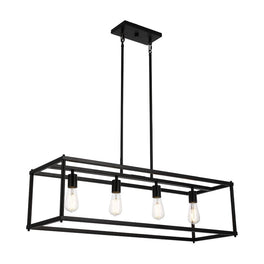 4-Lights Linear Chandelier Light, For Damp Location, Open Frame Rectangle Chandeliers, E26 Base, UL Listed, 5 Years Warranty 4-Lights Linear Chandelier Light, For Damp Location, Open Frame Rectangle Chandeliers, E26 Base, UL Listed, 5 Years Warranty