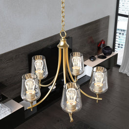 5-Lights Chandelier Light - Brass Gold Finish with Clear Glass Shades, E26 Socket, UL Listed for Damp Location, 3 Years Warranty 5-Lights Chandelier Light - Brass Gold Finish with Clear Glass Shades, E26 Socket, UL Listed for Damp Location, 3 Years Warranty