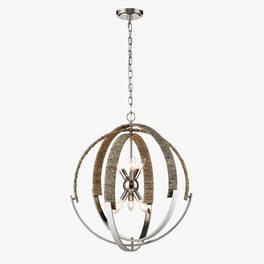 6-Light Polished Nickel Finish and Nature Gray Corn Leaf Rope Pendant Light, E12 Base 6-Light Polished Nickel Finish and Nature Gray Corn Leaf Rope Pendant Light, E12 Base