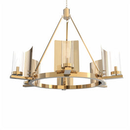 6-Light Ring Chandelier Ceiling Light In Brass Finish with Clear Glass, E12 Base, Width 28 6-Light Ring Chandelier Ceiling Light In Brass Finish with Clear Glass, E12 Base, Width 28
