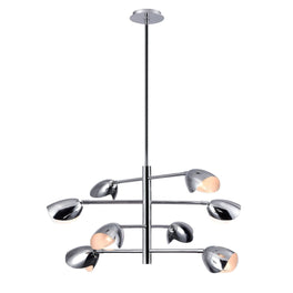 8-Light Chandelier Ceiling Light, Curved Disk Shades, Chrome Finish Hardware, Width 33.5 8-Light Chandelier Ceiling Light, Curved Disk Shades, Chrome Finish Hardware, Width 33.5