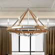 8 - Light Farmhouse Chandelier Diam 34'', E12 Base, Polished Nickel Finish Hardware with Nature Solid Ashwood - LEDMyPlace Load image into Gallery viewer, 8 - Light Farmhouse Chandelier Diam 34'', E12 Base, Polished Nickel Finish Hardware with Nature Solid Ashwood - LEDMyPlace