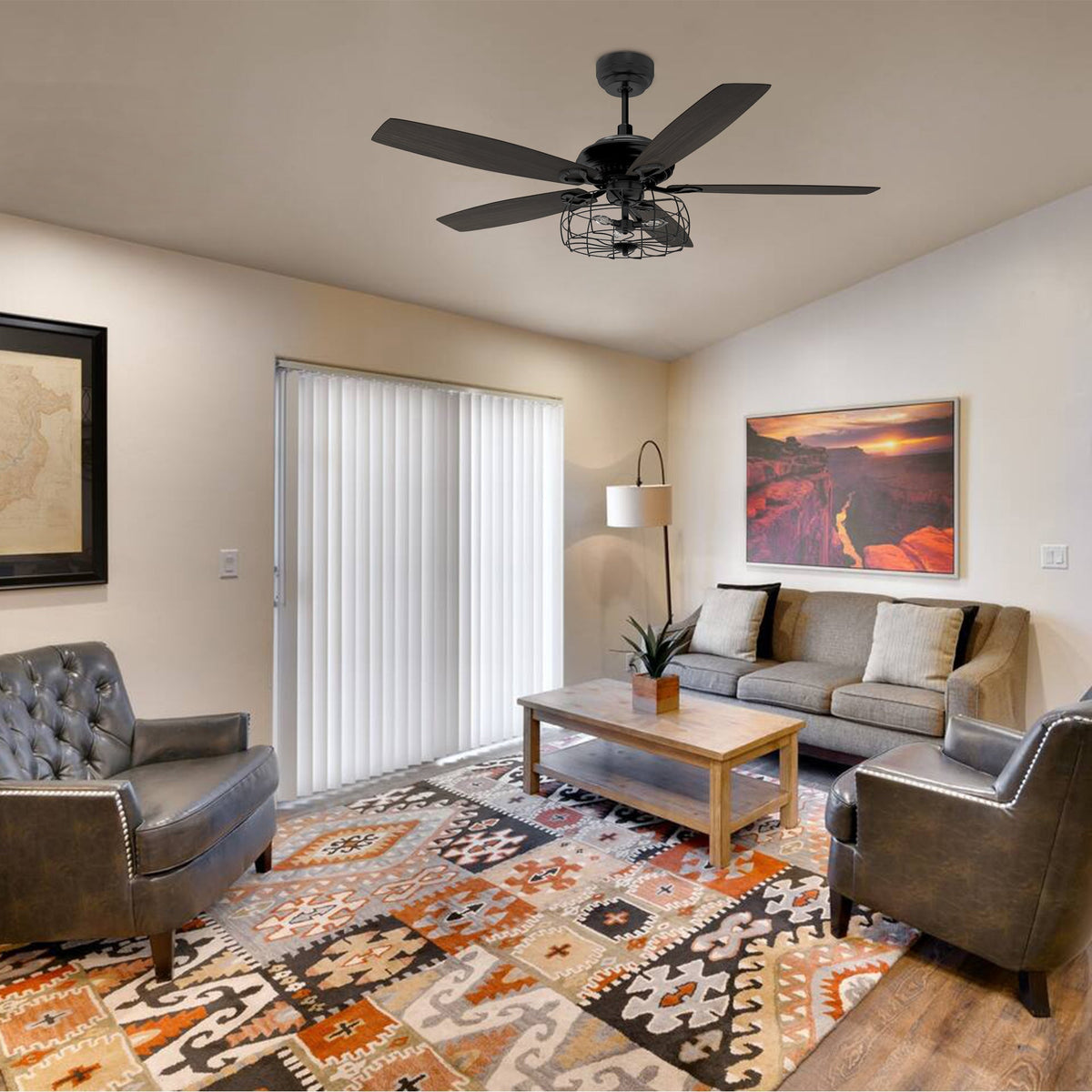 Huntley 52 Inch 5Blade Industrial Vintage Best Ceiling Fan With Light