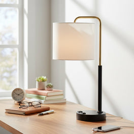 12″D x 23″H Modern Desk Lamp with White Linen Shade – Black or Brushed Brass Finish - 4 Pack 12″D x 23″H Modern Desk Lamp with White Linen Shade – Black or Brushed Brass Finish - 4 Pack