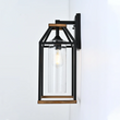 20-in Black and Wood Outdoor Farmhouse Wall Lantern, 1-Light Wall Lamp Sconce, Clear Seeded Glass Load image into Gallery viewer, 20-in Black and Wood Outdoor Farmhouse Wall Lantern, 1-Light Wall Lamp Sconce, Clear Seeded Glass