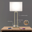 2-Light Bedside Table Lamp With 1-USB Charging Port, 2-Switches, 2-outlets, 28 inch, Brushed Nickel Finish, For Living Room, Dorm, Bedroom Lamp Load image into Gallery viewer, 2-Light Bedside Table Lamp With 1-USB Charging Port, 2-Switches, 2-outlets, 28 inch, Brushed Nickel Finish, For Living Room, Dorm, Bedroom Lamp