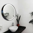 24-inch-round-shelf-led-lighted-mirror-touch-switch-defogger-and-cct-remembrance-raven-round-style Load image into Gallery viewer, 24-inch-round-shelf-led-lighted-mirror-touch-switch-defogger-and-cct-remembrance-raven-round-style
