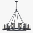 12-Light Ring Chandelier Ceiling Light in Matte Black Finish with Clear Glass, Diam 50" Height 39", 120V, Bulb Type B10, Socket Type E12, Max wattage Per Socket 60W Load image into Gallery viewer, 12-Light Ring Chandelier Ceiling Light in Matte Black Finish with Clear Glass, Diam 50" Height 39", 120V, Bulb Type B10, Socket Type E12, Max wattage Per Socket 60W