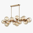 14-Light Linear Chandeliers for Dining Room Glass Globe New Brass Finish Hardware Finish with Mercury Glass, Pendant Lighting, E12 Base Load image into Gallery viewer, 14-Light Linear Chandeliers for Dining Room Glass Globe New Brass Finish Hardware Finish with Mercury Glass, Pendant Lighting, E12 Base