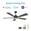 Appleton 52 Inch 5-Blade Best Smart Ceiling Fan With Led Light Kit & Remote Control- Black/Black (Gold Detail) Load image into Gallery viewer, Appleton 52 Inch 5-Blade Best Smart Ceiling Fan With Led Light Kit & Remote Control- Black/Black (Gold Detail)