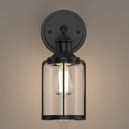 Birdcage Shape Bathroom Light Fixtures, Wall Mount, Matte Black with Clear Glass Shade, 1-Light/2-Light/3-Light, E26 Base, For Damp Locations, Vanity Lighting Birdcage Shape Bathroom Light Fixtures, Wall Mount, Matte Black with Clear Glass Shade, 1-Light/2-Light/3-Light, E26 Base, For Damp Locations, Vanity Lighting