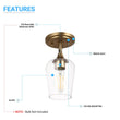 Brass Gold Semi - Flush Mount Light with Bell Shape Clear Glass Shade, E26 Base, Damp Location, Ceiling Mounting, UL Listed - LEDMyPlace Load image into Gallery viewer, Brass Gold Semi - Flush Mount Light with Bell Shape Clear Glass Shade, E26 Base, Damp Location, Ceiling Mounting, UL Listed - LEDMyPlace