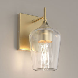 Clear Glass Shade Bathroom Light Fixtures, Bell Shape with Brass Gold Finish Vanity Lighting, E26 Base, UL Listed for Damp Location, Bathroom Wall Sconces Clear Glass Shade Bathroom Light Fixtures, Bell Shape with Brass Gold Finish Vanity Lighting, E26 Base, UL Listed for Damp Location, Bathroom Wall Sconces
