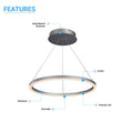 LED Ring Chandelier, 1 - Ring, 38W, 3000K, 1512LM, Dimmable, Diameter 23.6''×71'' - LEDMyPlace Load image into Gallery viewer, LED Ring Chandelier, 1 - Ring, 38W, 3000K, 1512LM, Dimmable, Diameter 23.6''×71'' - LEDMyPlace