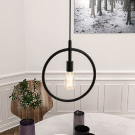 Matte Black Ring Shape Pendant Light Fixture, E26 Base, UL Listed for Dry Location, Fixture Size: D12 x H13.5 Inch Matte Black Ring Shape Pendant Light Fixture, E26 Base, UL Listed for Dry Location, Fixture Size: D12 x H13.5 Inch