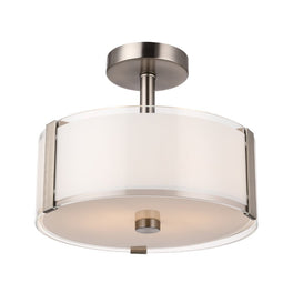 Semi Flush Mount Ceiling Lights, Drum Shape, Brushed Nickel Finish and Frosted Glass Shade, E26 Base, UL Listed - Damp Location Semi Flush Mount Ceiling Lights, Drum Shape, Brushed Nickel Finish and Frosted Glass Shade, E26 Base, UL Listed - Damp Location