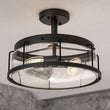 Semi Flush Mount Ceiling Lights, Drum Shape, Matte Black Finish with Clear Glass Shade, E26 Base, UL Listed, Hallway Light Fixtures - LEDMyPlace Load image into Gallery viewer, Semi Flush Mount Ceiling Lights, Drum Shape, Matte Black Finish with Clear Glass Shade, E26 Base, UL Listed, Hallway Light Fixtures - LEDMyPlace