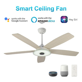 Striker 52 in. 5-Blade Best Smart Ceiling Fan with Dimmable LED Light, White/Light Wood Finish, Works w/ Remote Control/Alexa/Google Home/Siri Striker 52 in. 5-Blade Best Smart Ceiling Fan with Dimmable LED Light, White/Light Wood Finish, Works w/ Remote Control/Alexa/Google Home/Siri