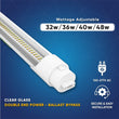 T8 8ft LED Tube/Bulb - 32/36/40/48W Wattage Adjustable, 130lm/w, 3000K/4000K/5000K/6500K CCT Changeable, Clear, R17D Base, - Ballast Bypass - LEDMyPlace Load image into Gallery viewer, T8 8ft LED Tube/Bulb - 32/36/40/48W Wattage Adjustable, 130lm/w, 3000K/4000K/5000K/6500K CCT Changeable, Clear, R17D Base, - Ballast Bypass - LEDMyPlace