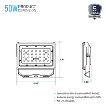 Load image into Gallery viewer, 50W LED Flood Light product Dimension 