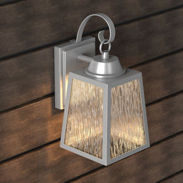 Outdoor LED Wall Lantern Fixture, 12W, 4000K (Cool White), 700 Lm, Dimmable, Water Glass Shade, wall sconce lighting