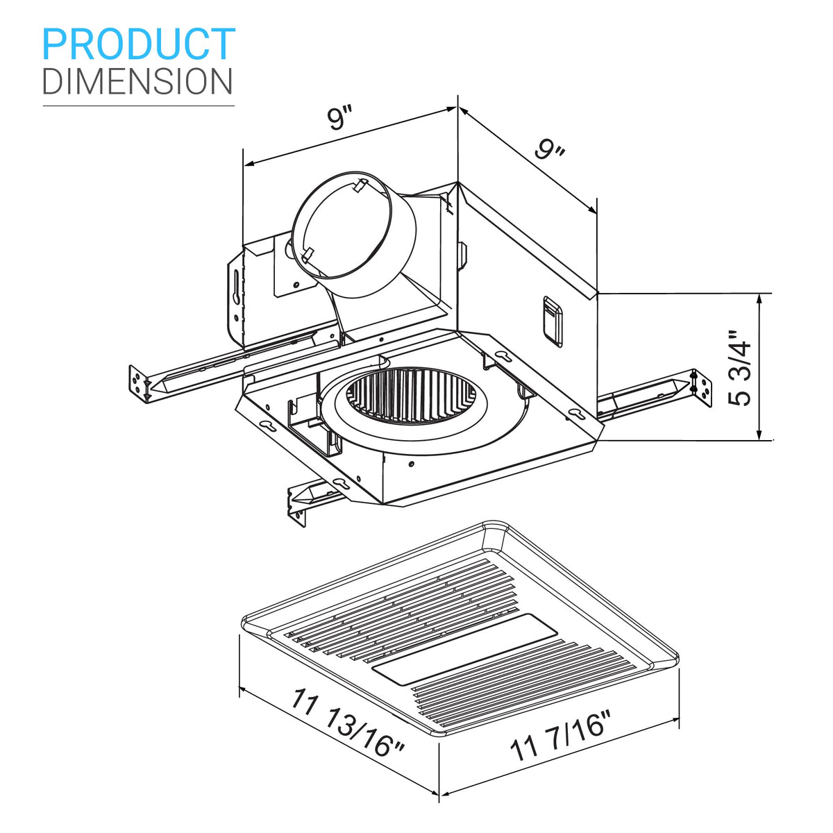 Ultra Quiet Bathroom Exhaust Fan w LED Light 4000K 1000LM 100