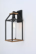 Load image into Gallery viewer, 20-in Black and Wood Outdoor Farmhouse Wall Lantern, 1-Light Wall Lamp Sconce, Clear Seeded Glass