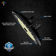 Load image into Gallery viewer, 100W UFO High Bay LED Shop Lights 4000K, 1 - 10V Dimmable, AC120 - 277V, UL, DLC Listed, Commercial Warehouse Workshop Garage Factory Lighting Fixture - LEDMyPlace
