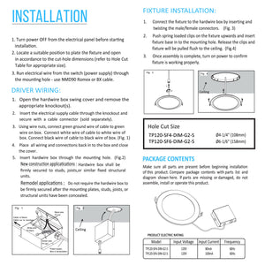 6" 12W LED Slim Panel Recessed Ceiling Light CCT 2700k 3000K 3500K 4000K 5000K, with Junction Box, Round