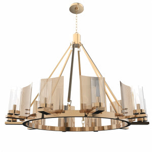 12 - Light Ring Chandelier Ceiling Light in Brass Finish with Clear Glass, Diam 50" Height 39", 120V, Bulb Type B10, Socket Type E12, Max wattage Per Socket 60W - LEDMyPlace