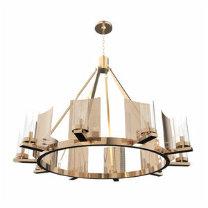 12 - Light Ring Chandelier Ceiling Light in Brass Finish with Clear Glass, Diam 50" Height 39", 120V, Bulb Type B10, Socket Type E12, Max wattage Per Socket 60W - LEDMyPlace