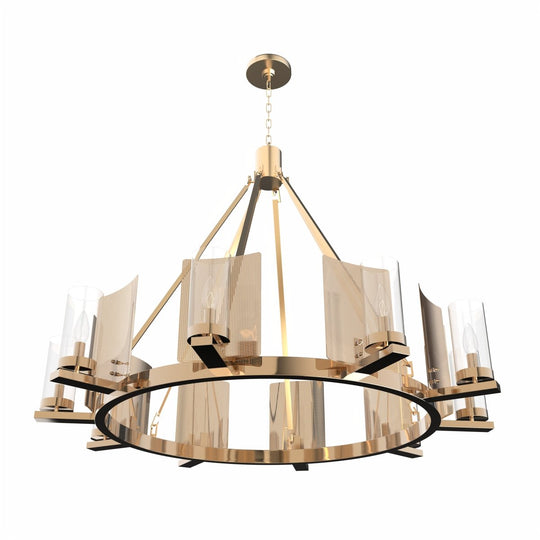 12 - Light Ring Chandelier Ceiling Light in Brass Finish with Clear Glass, Diam 50" Height 39", 120V, Bulb Type B10, Socket Type E12, Max wattage Per Socket 60W - LEDMyPlace
