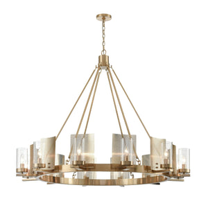 12 - Light Ring Chandelier Ceiling Light in Brass Finish with Clear Glass, Diam 50" Height 39", 120V, Bulb Type B10, Socket Type E12, Max wattage Per Socket 60W - LEDMyPlace