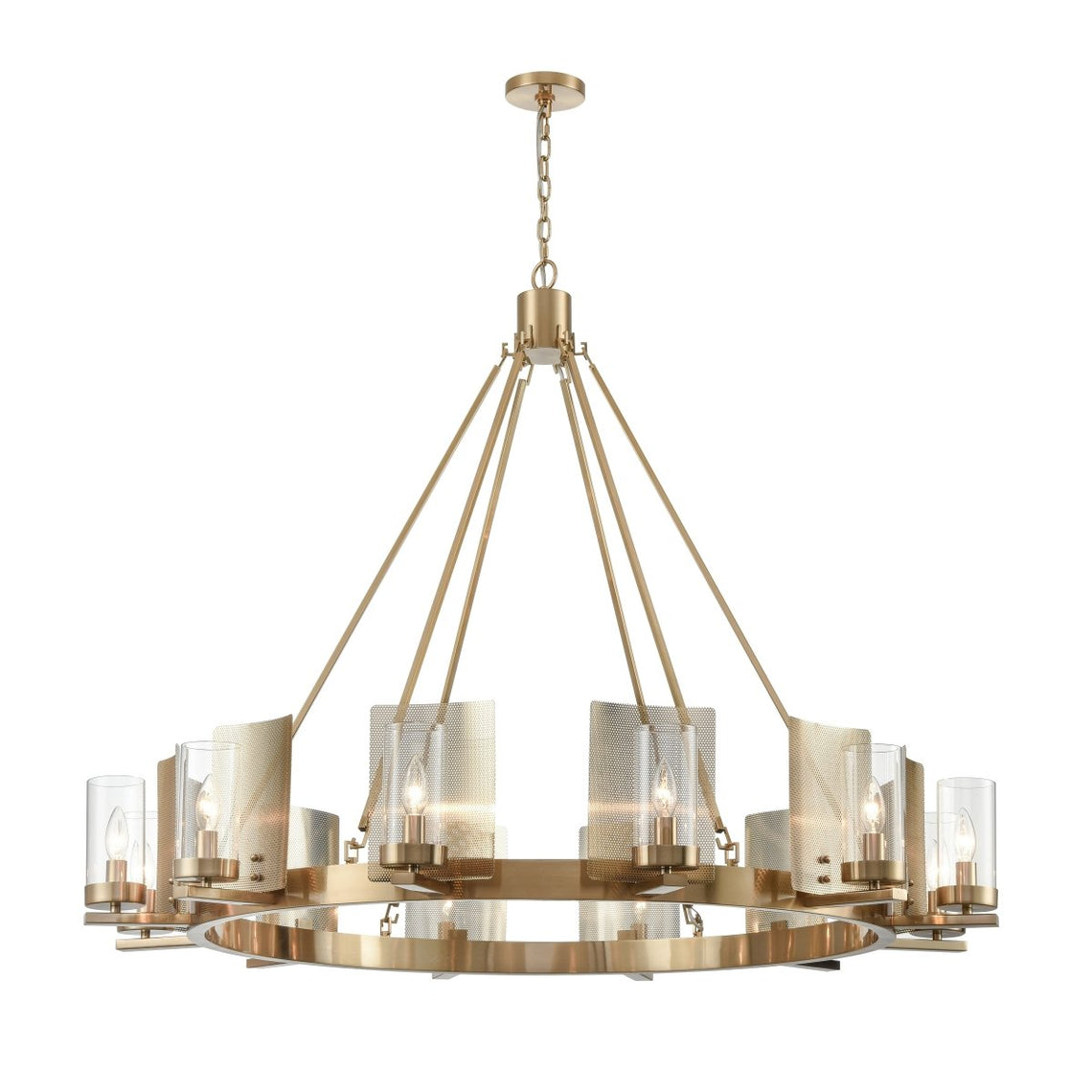12 - Light Ring Chandelier Ceiling Light in Brass Finish with Clear Glass, Diam 50