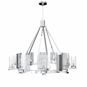 12 - Light Ring Chandelier Ceiling Light in Chrome Finish with Clear Glass, Diam 50" Height 39", 120V, Bulb Type B10, Socket Type E12, Max wattage Per Socket 60W - LEDMyPlace